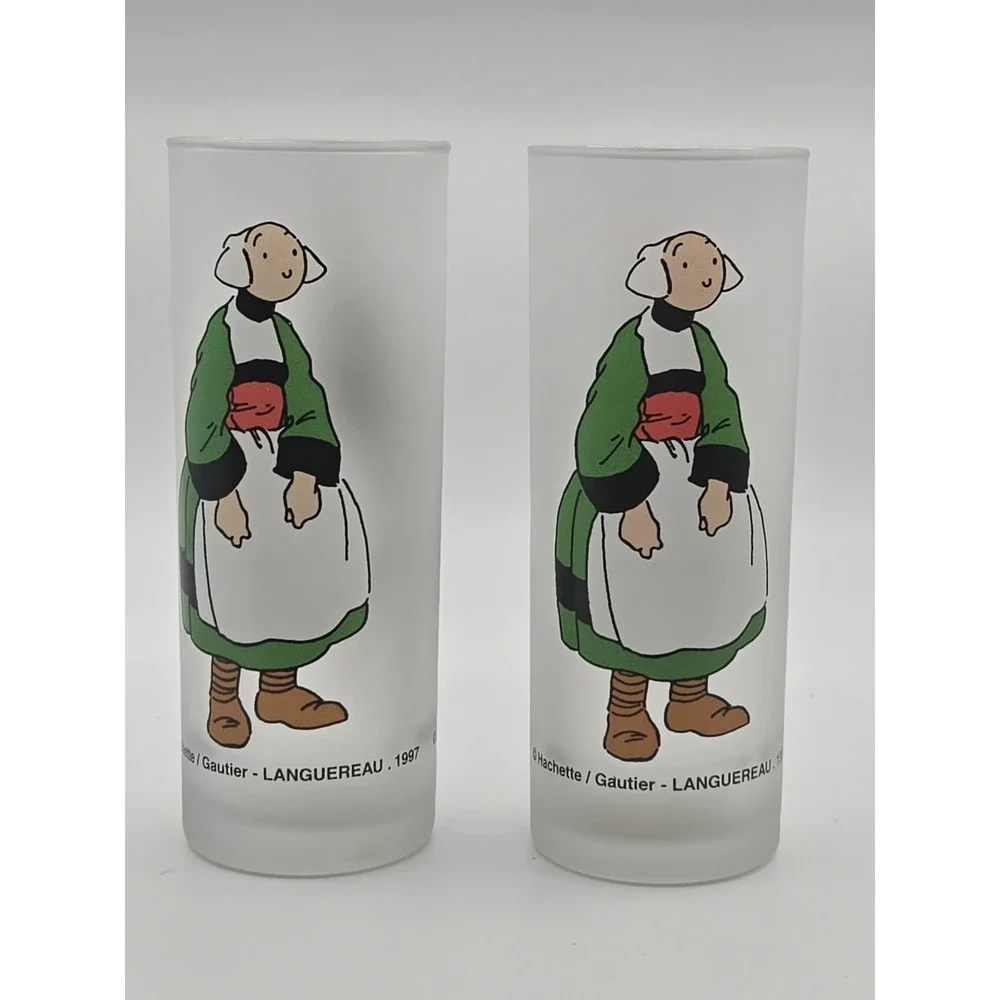 Becassine Doll French Bleuette‎ Character Glasses Set Of 2 Hachette Cups 1997